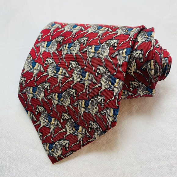 Beaufort Necktie Silk Tie Rack Horses Retro Italy Made Vintage Equestrian Riding - Picture 2 of 7